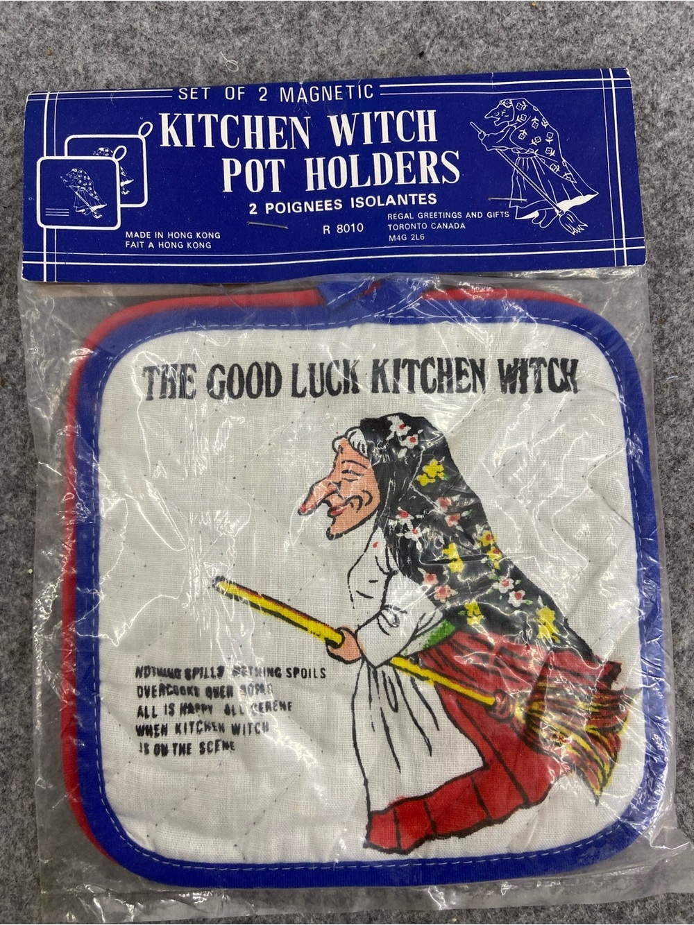 NWT Vintage 1960s/70s Set of 2 Magnetic Kitchen Witch Pot Holders New Old Stock